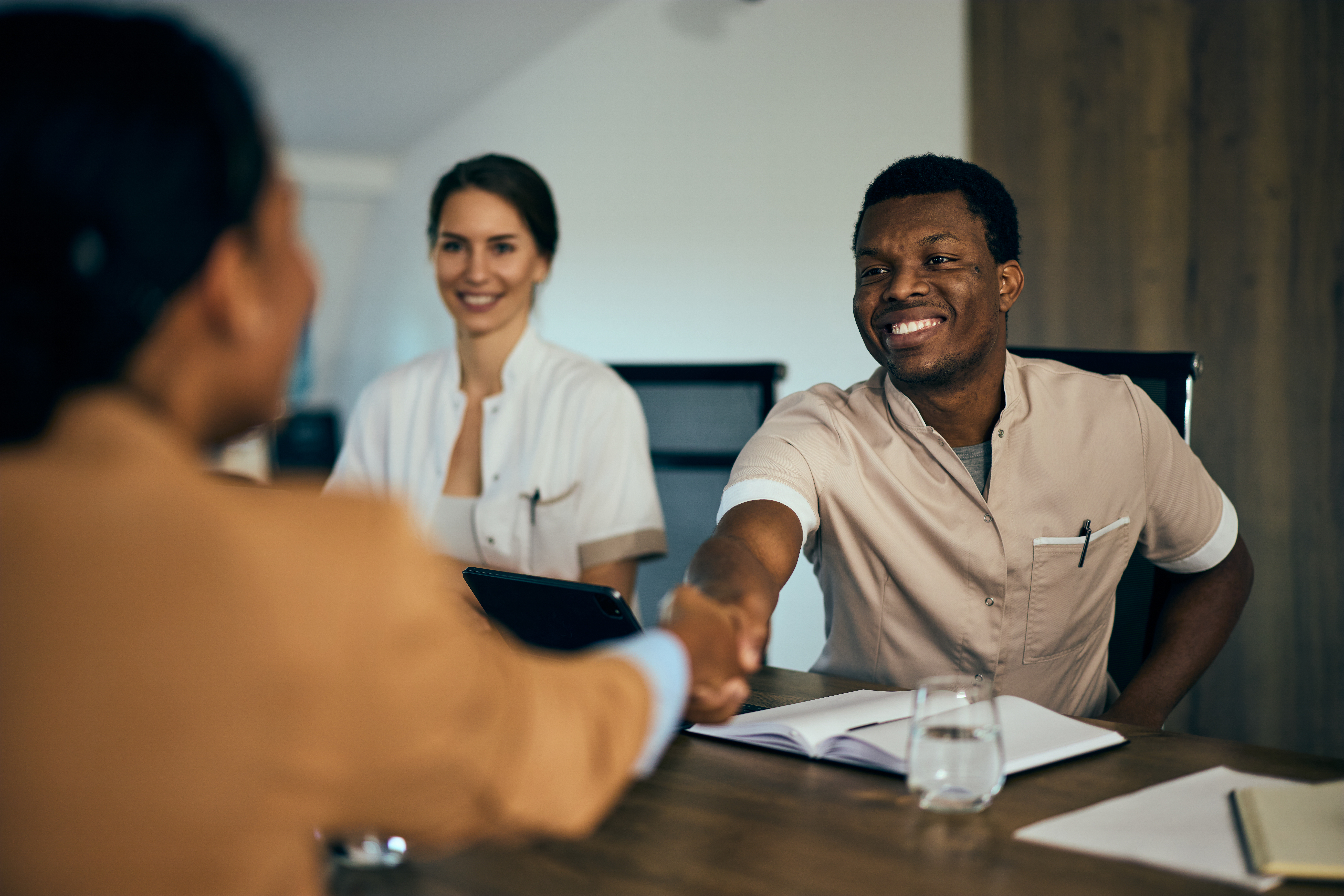 A candidate with professional connections at his job interview